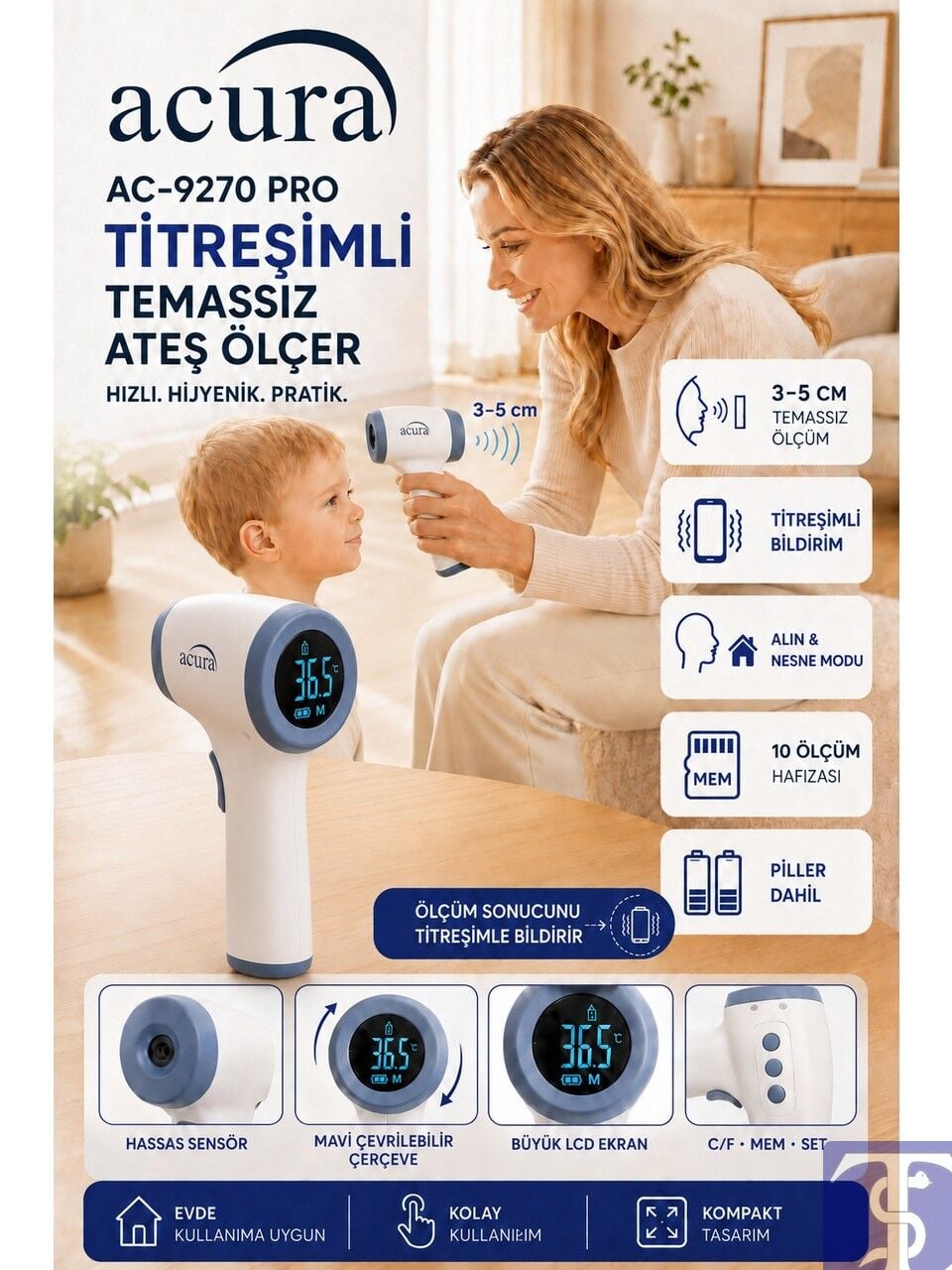Acura AC-9270 PRO Titreşimli Profesyonel Temassız Alından Ateş Ölçer