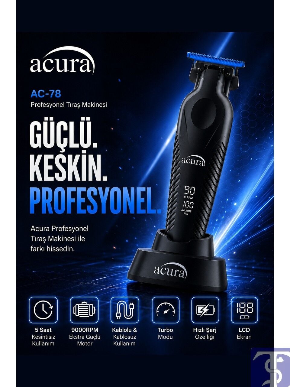 Acura Ac-78 Titanyum Seramik Bıçaklı Profesyonel Sakal Ense Tıraş Makinesi
