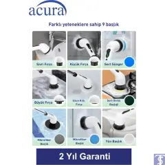 AC-100 SpinScrubber 9 Başlıklı Şarjlı Temizlik Fırçası