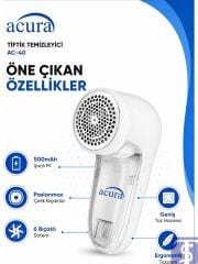AC-40 6 Bıçaklı Şarjlı Tüy ve Tiftik Temizleyici