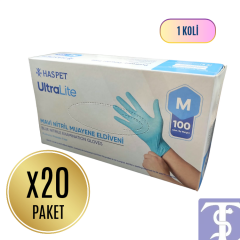 Haspet UltraLite Non-Steril Mavi Nitril Muayene Eldiveni M Beden – 20 Paket