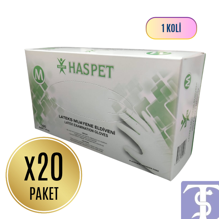 Haspet Pudrasız Non-Steril Lateks Muayene Eldiveni M Beden – 20 Paket