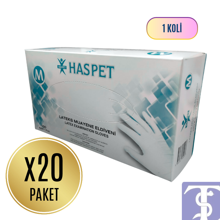 Haspet Pudralı Non-Steril Lateks Muayene Eldiveni M Beden – 20 Paket