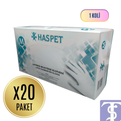 Haspet Pudralı Non-Steril Lateks Muayene Eldiveni M Beden – 20 Paket