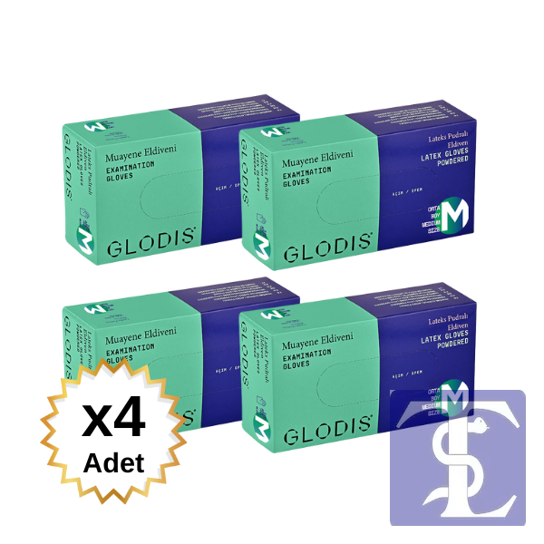 Glodis Nonsteril Latex Pudralı Muayene Eldiveni M (4 Adet)