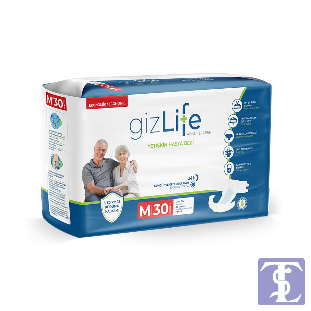 GizLife Bel Bantlı Yetişkin Hasta Bezi M 30'lu