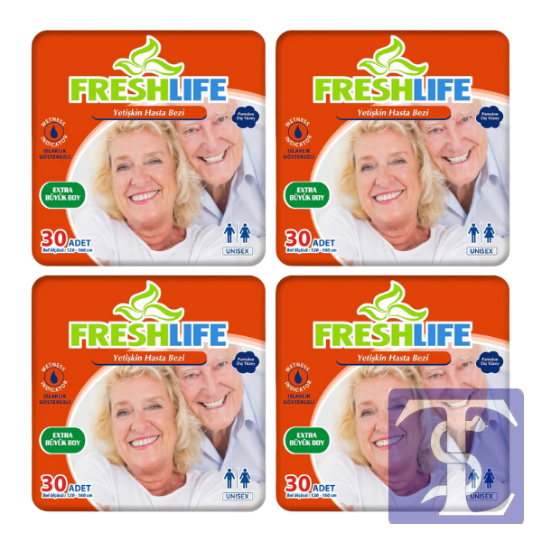 Freshlife XL Ekstra Büyük Boy Belbantlı Hasta Bezi 30’Lu 4 Paket (120 Adet)