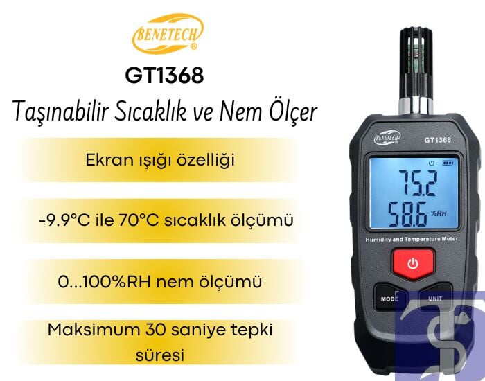 Benetech GT1368 Taşınabilir Sıcaklık ve Nem Ölçer