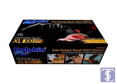 Dolphin Pudrasız Nitril Siyah Muayene Eldiveni 100'lü L