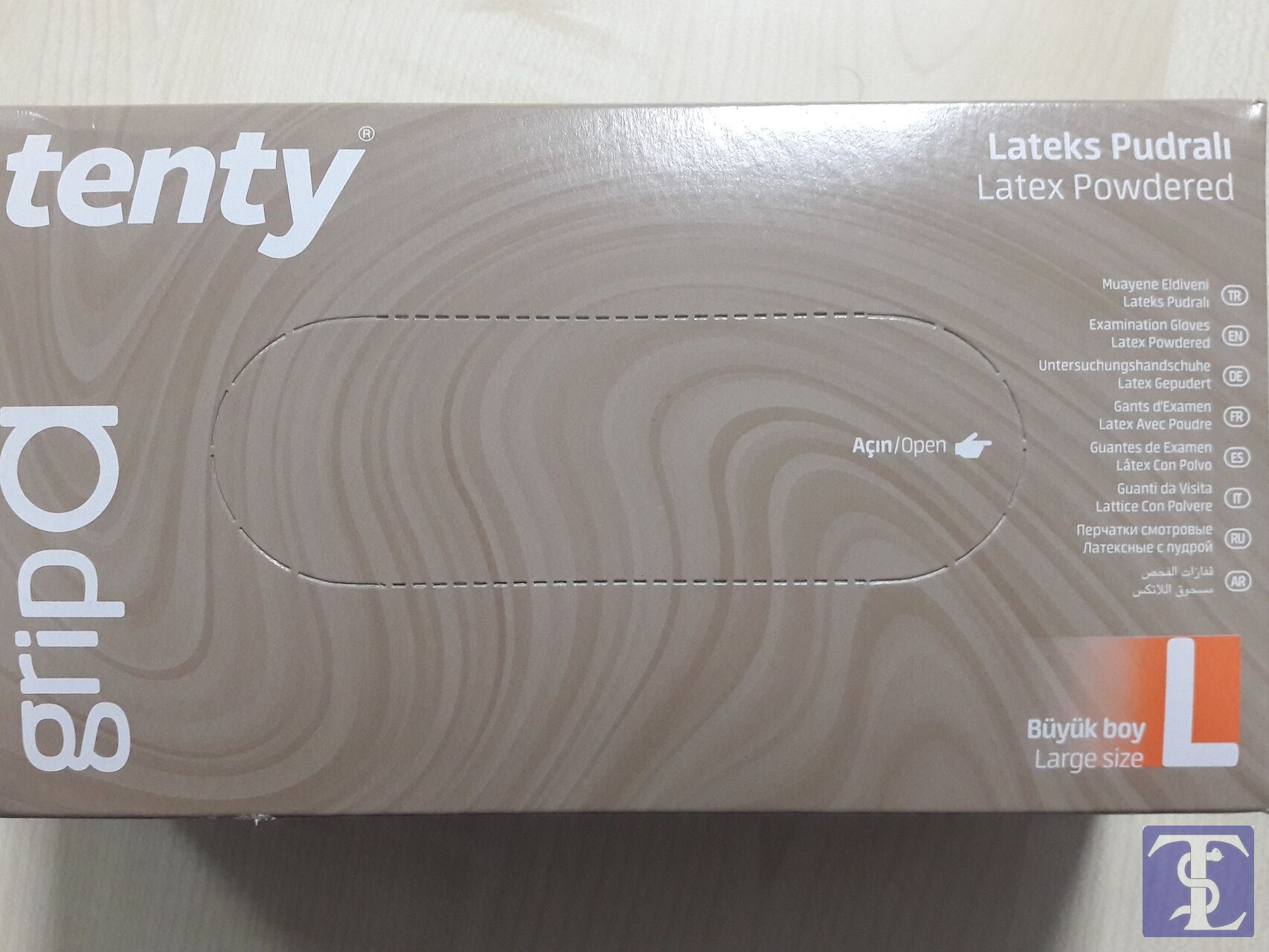 Tenty Grip Lateks Pudralı Muayene Eldiveni 100'lü L