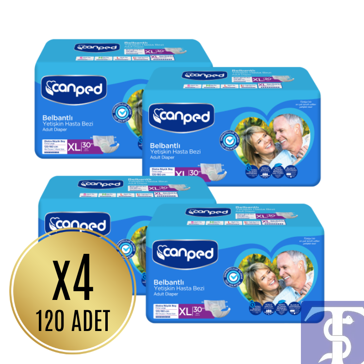 Canped Tekstil Yüzeyli Belbantlı Hasta Bezi XL Beden (4 Paket - Toplam 120 Adet)