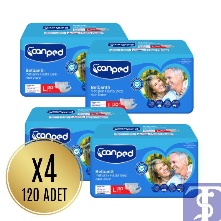 Canped Tekstil Yüzeyli Belbantlı Hasta Bezi L Beden (4 Paket - Toplam 120 Adet)