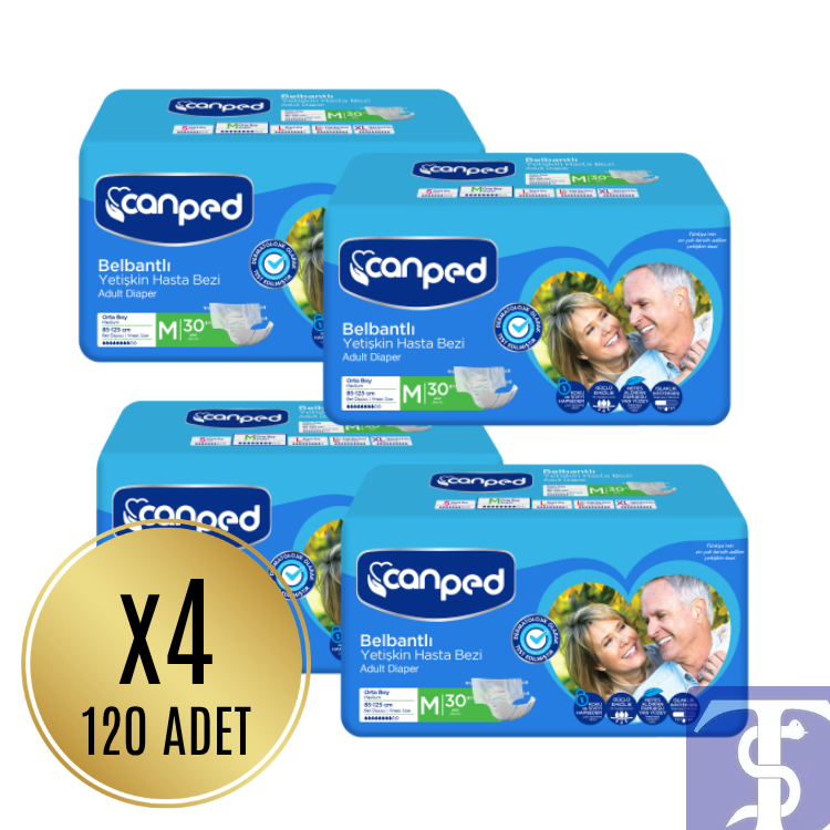 Canped Tekstil Yüzeyli Belbantlı Hasta Bezi M Beden (4 Paket - Toplam 120 Adet)