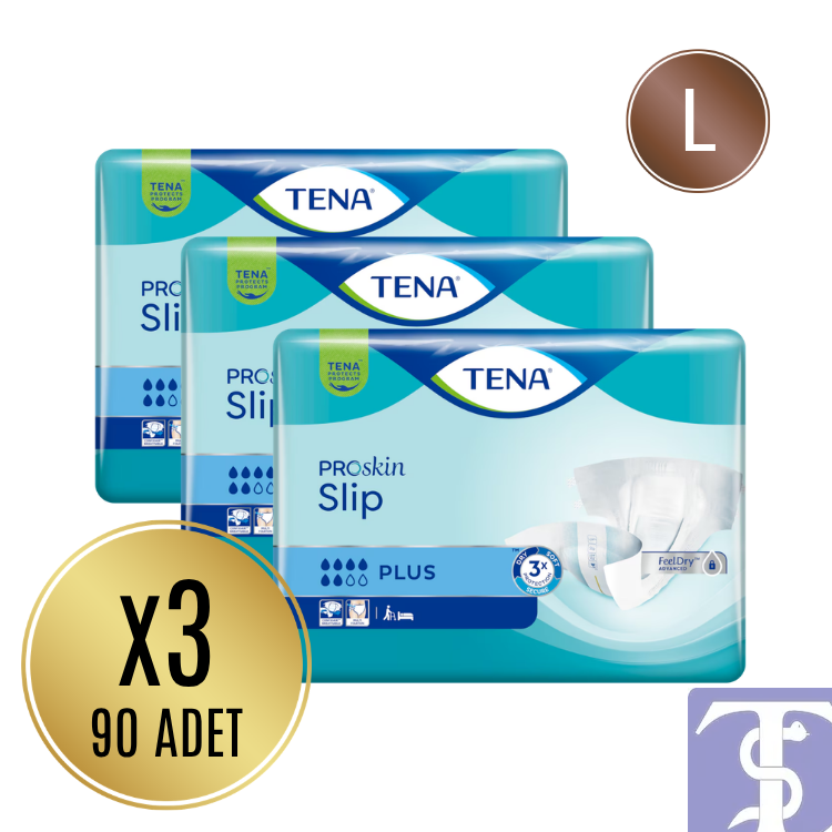 Tena ProSkin Slip Plus L Büyük Boy Belbantlı Hasta Bezi (6 Damla) – 90 Adet (3x30 Paket)