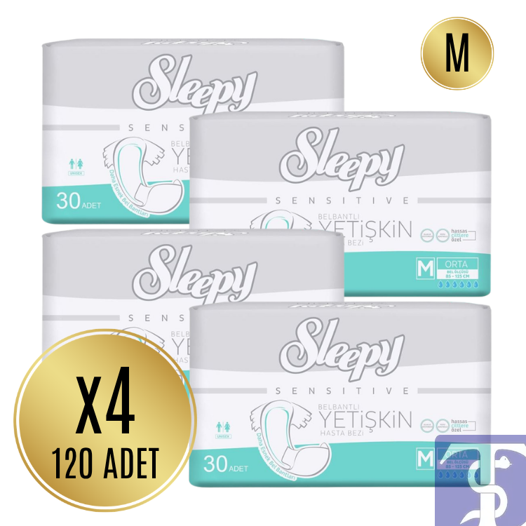 Sleepy Sensitive Bel Bantlı Antibakteriyel Süper Yetişkin Hasta Bezi M Beden 30x4 (120 Adet)