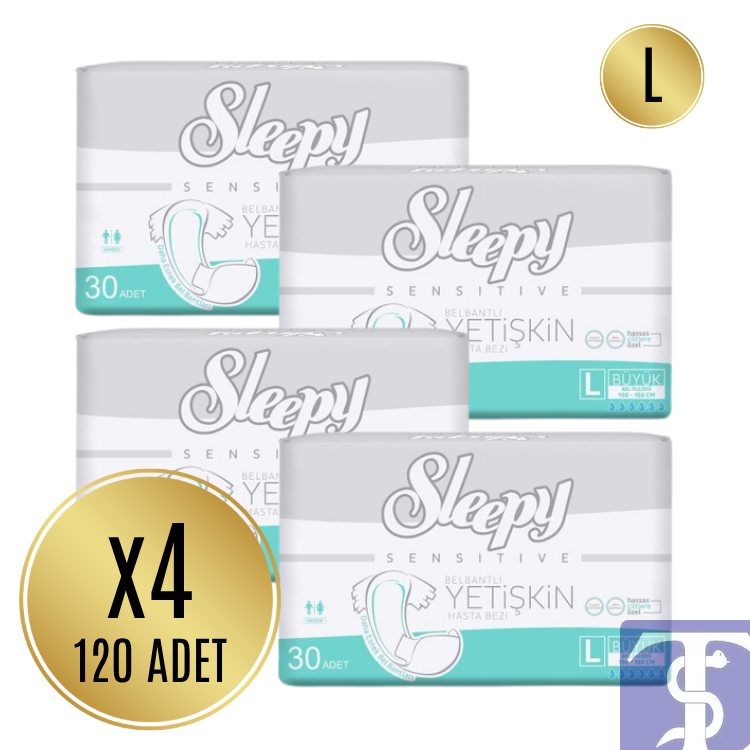 Sleepy Sensitive Bel Bantlı Antibakteriyel Süper Yetişkin Hasta Bezi L Beden 30x4 (120 Adet)