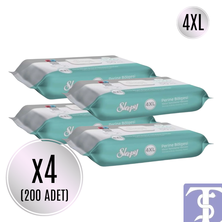 Perine Bölgesi ve Vücut Temizleme Islak Mendil Havlu 50 Yaprak (Ebat 4XL) (4 Paket)